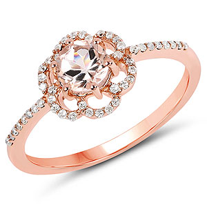 A sparkling 2.90 ctw Ku0.41 ctw. Genuine Morganite and 0.14 ctw. White Diamond Cocktail Ring in 14K Rose Gold by Haute Facets
