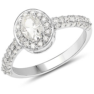 1.26 ctw. Genuine White Diamond Halo Ring in 14K White Gold by Haute Facets